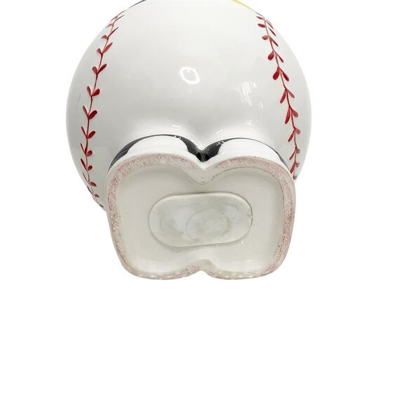 Baseball Ceramic Coin Bank Happy Face Yellow Blue Cap Hat Rubber Stopper - Picture 6 of 8